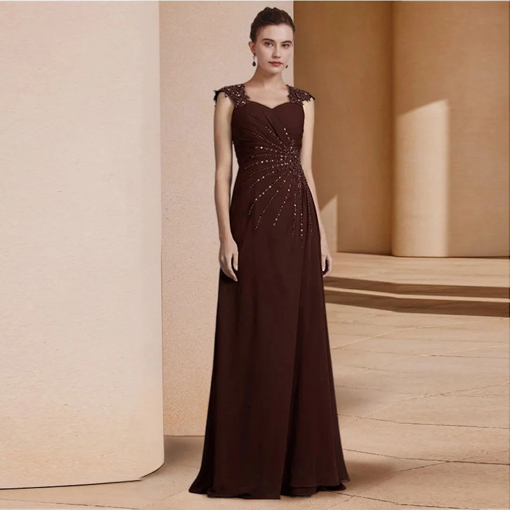 Dark brown Mother of the Bride Dresses 2023 A-Line Long Wedding Guest Gowns Sequin Pleat Beads Dress Women For Wedding Party