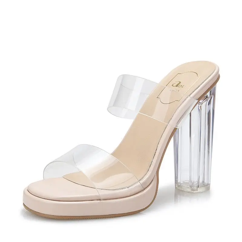 Ladies Perspex Slippers Shoes Heel Clear Sandals Transparent Women Pumps Sandals PVC Jelly Slippers Open Toe High Heels