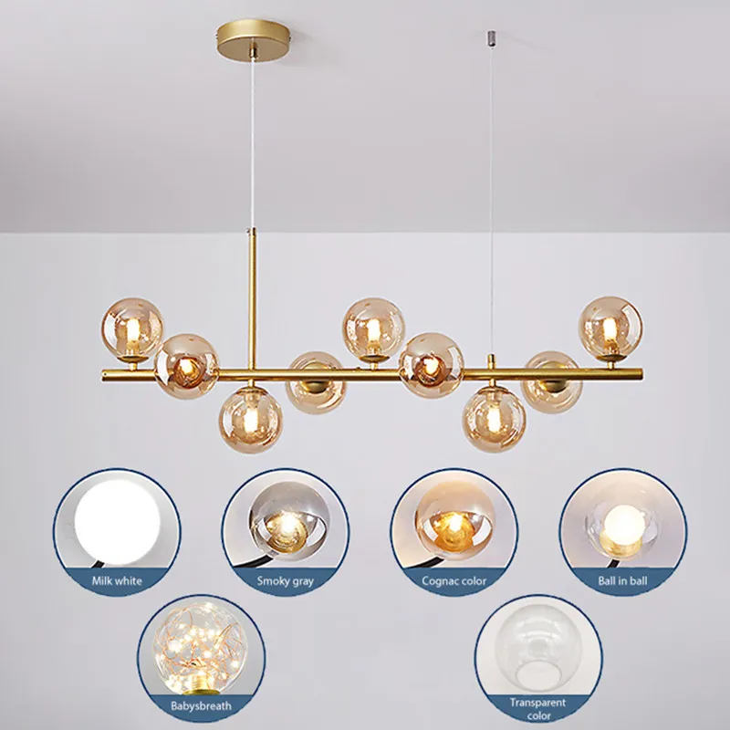 

Modern LED G9 Chandeliers Nordic Magic Bean Glass Ball Minimalist Hanging Lamps for Living Dining Room Suspension Lightings