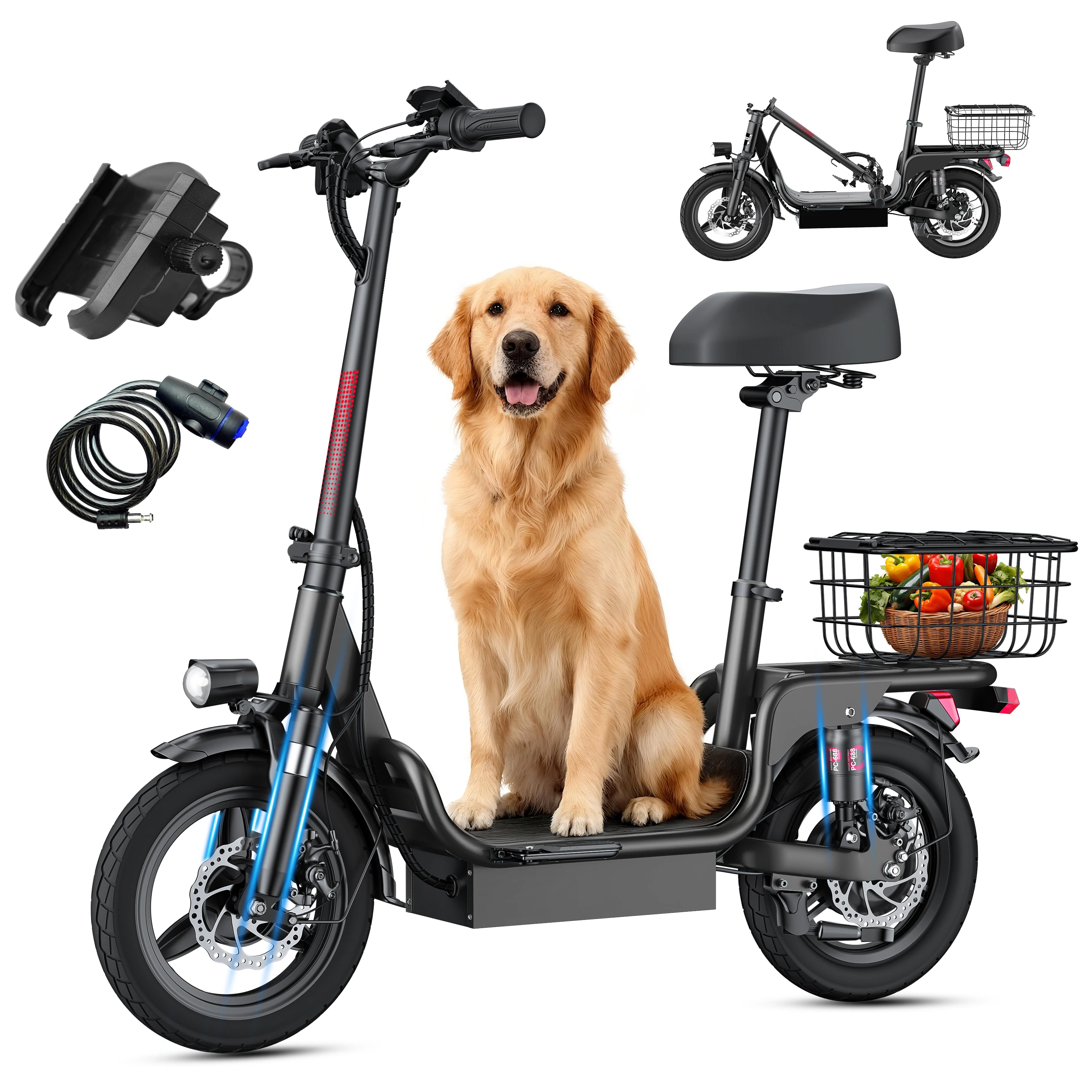 

Folding electric scooter with trunk, 500W motor (peak 650W), 48V10.4AH, 20MPH, 24-32mile range,motorcycle for commuting travel