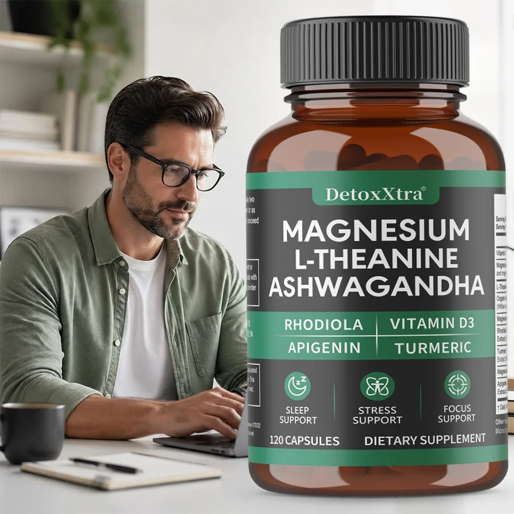 

Ashwagandha, Magnesium Glycinate & Citrate, L-Theanine, Rhodiola, Apigenin, Turmeric & Vitamin D3–Calm Mood & Relaxation