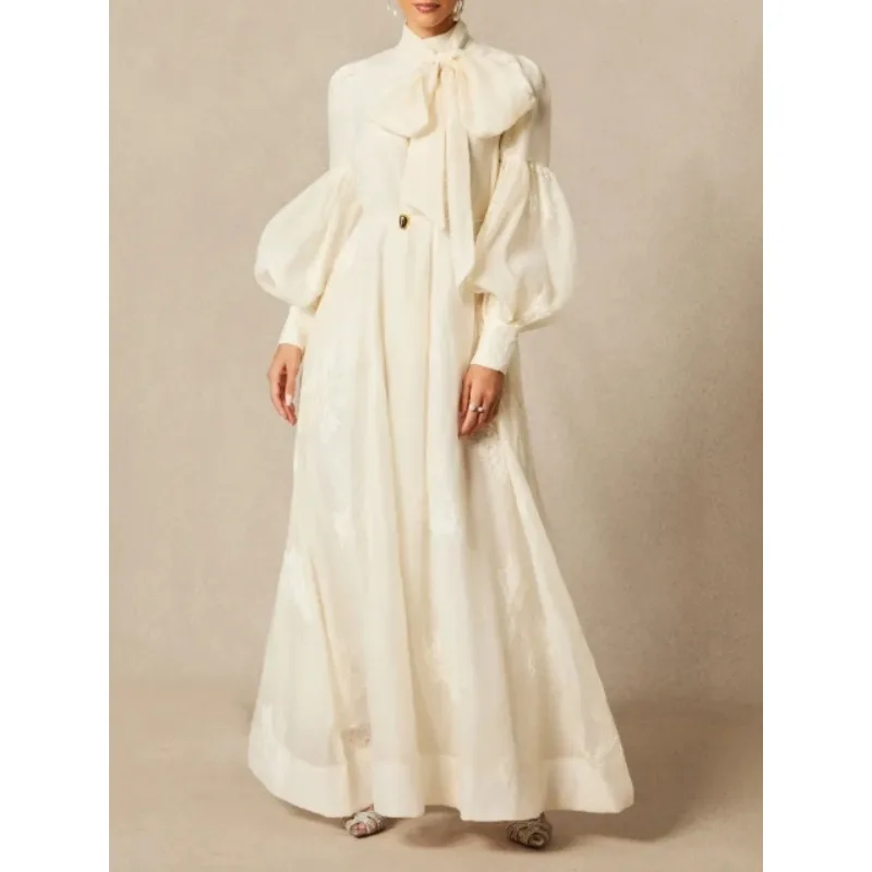 Tilaa المشمش حفل زفاف ماكس فساتين النساء 2026 ربيع الخريف القوس الرقبة نفخة الأكمام المطرزة فستان أنيق الإناث 196138 #3