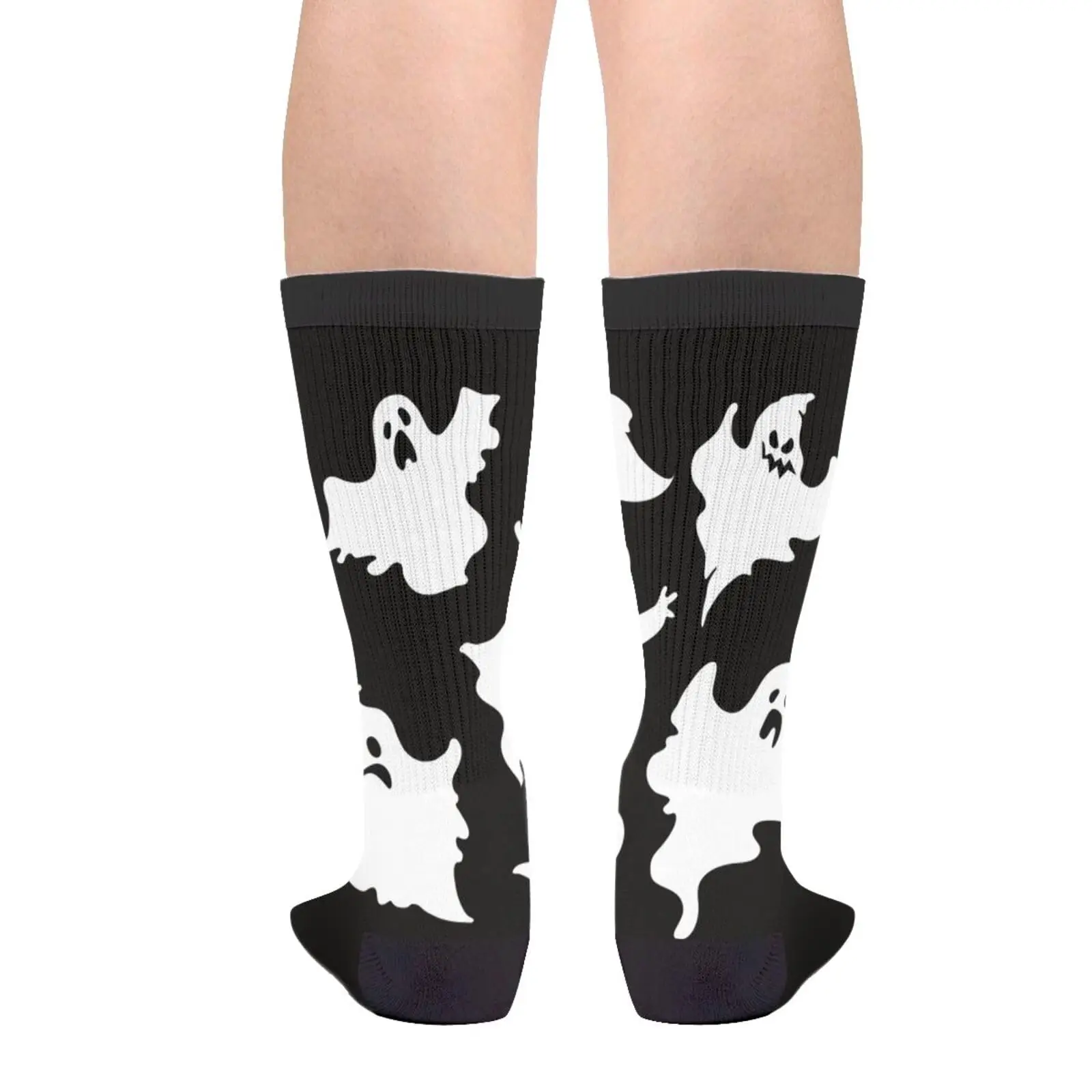 Halloween Spooky Horror Ghost Ghosts Emotional On Black Background Casual Funny Funky Novelty Socks For Men Women