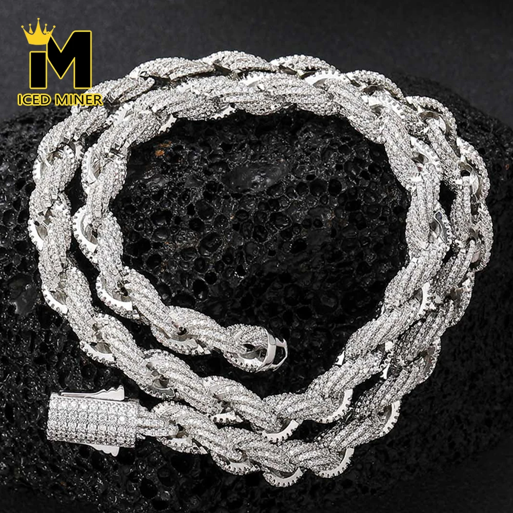 8mm Rope Chain Iced Out Necklaces for Men Women Bling Zircon Cuban Cuban Hip Hop Jewelry Free Shipping