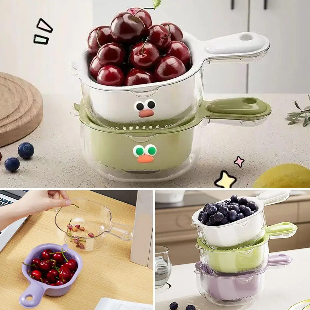 Duck Billed Dopamine Cute Handle Drain Basket Filter Double Layer 2-in-1 Thickened Vegetable Basket Wash Fruit For Home Use