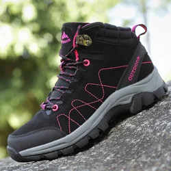Winter Women Ankle Suede Leather Hiking Boots Outdoor Trekking Shoes Plush Warm Mountain Shoes Tracking Climbing
