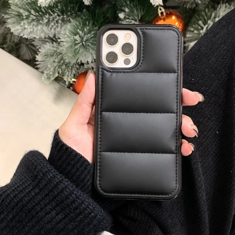 Winter Puffer Down Jacket Black  Phone Case for iPhone 11 15 14 13 12 Pro Max X XR XS Max 14 15 Plus Shockproof Hard Back Cover