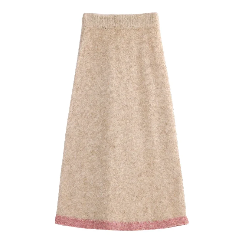 ALXNAN تنورة متوسطة الطول من الصوف للخريف والشتاء رشيقة مرقعة على شكل حرف a تنانير دافئة متعددة الاستخدامات للسيدات للتنقل LXN32803BQ