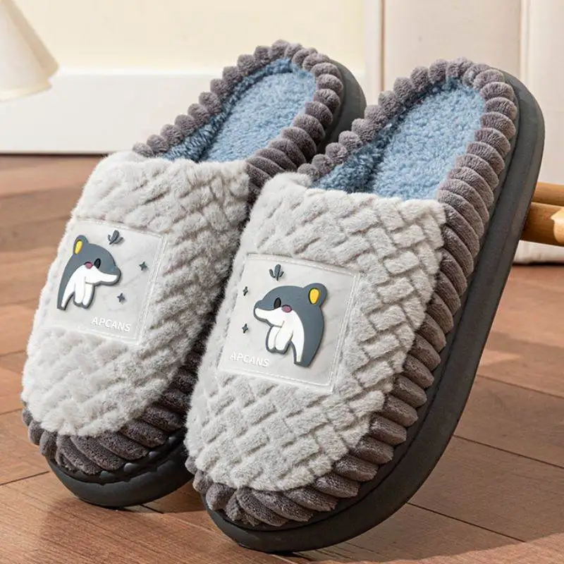 

Новые мужские хлопковые тапочки 2026 года для дома, зимние, теплые, нескользящие, простой дизайн, удобные, с кожаным верхом и подкладкой из кроличьего меха