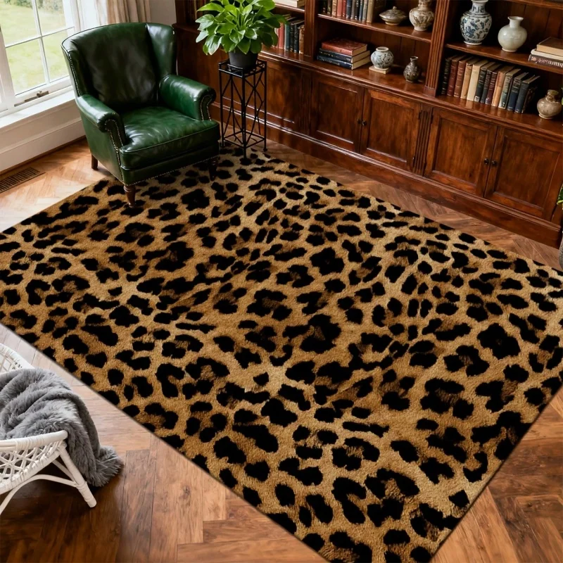 Newest Black White Leopard Print Large Area Rug, Cow Spots Pattern Floor Carpet for Outdoor Patio Living Room
