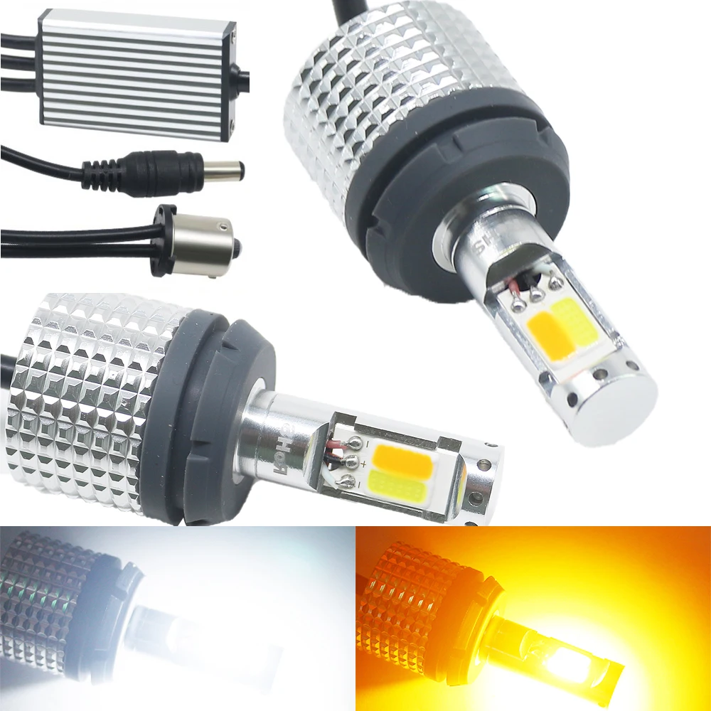 

Светодиодный указатель поворота Canbus 1156 3156 7440, лампа двойного цвета, DRL, белый желтый указатель поворота. DC12V.