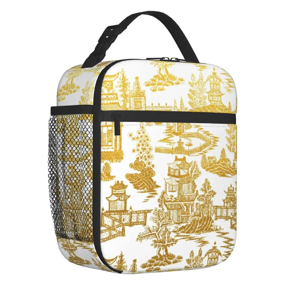 Custom Golden Pagoda Chinoiserie Lunch Bag Women Warm Cooler Vintage Oriental Willow Pattern Insulated Lunch Box for Kids School