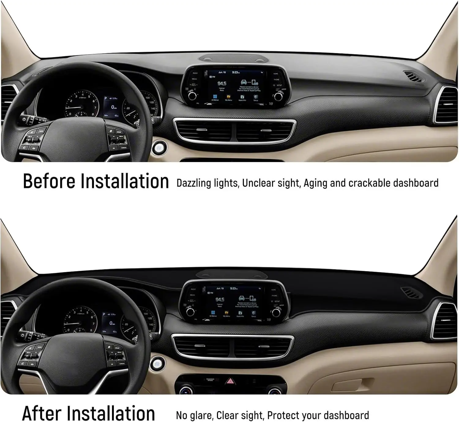 현대 2019-2021 투싼 호환 액세서리 플란넬 대시보드 커버 대시 매트 센터 콘솔 커버 선쉴드 프로텍터