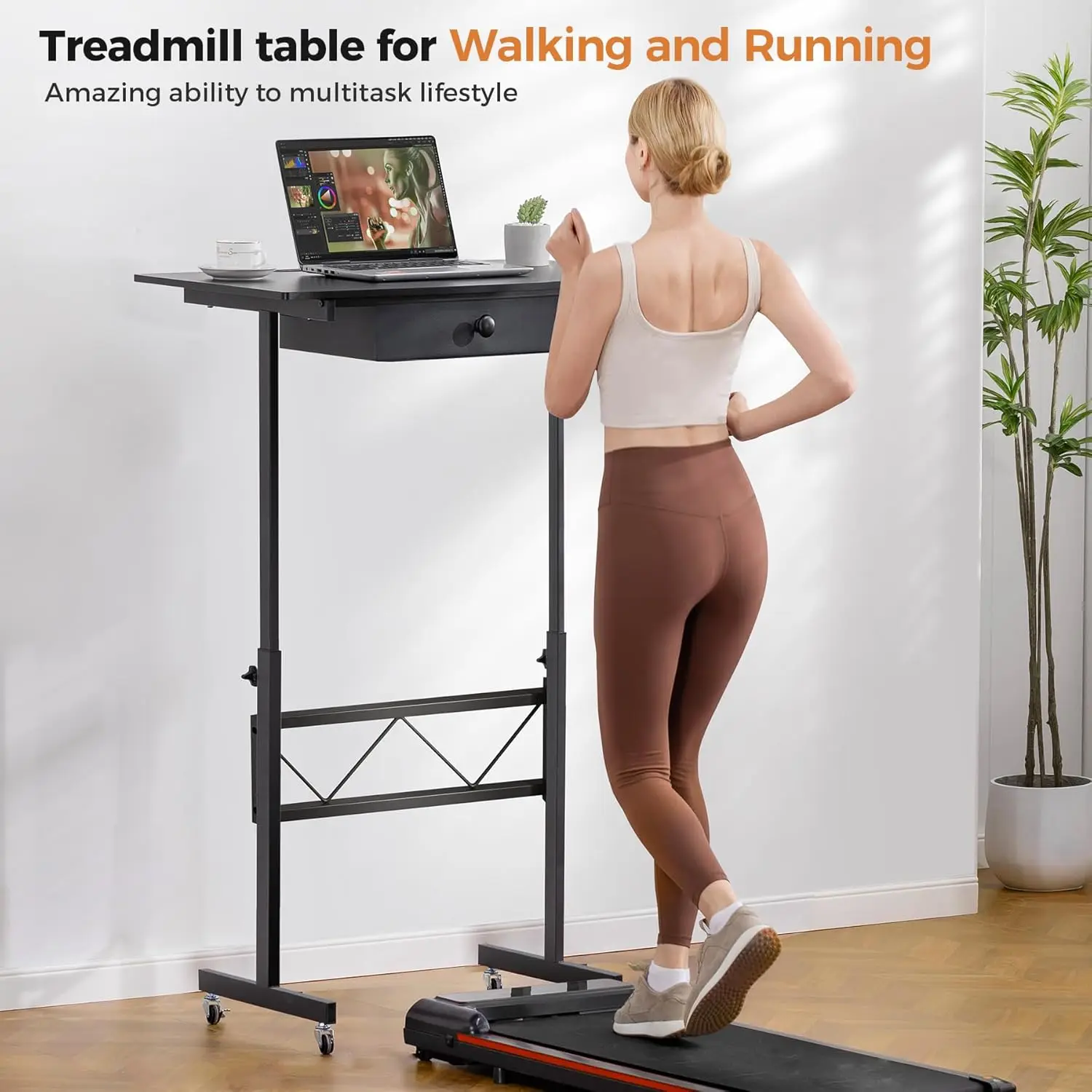

Small Standing Desk Adjustable Height Small Computer Desk Mobile Portable Rolling Laptop Table with Wheels 32" Computer