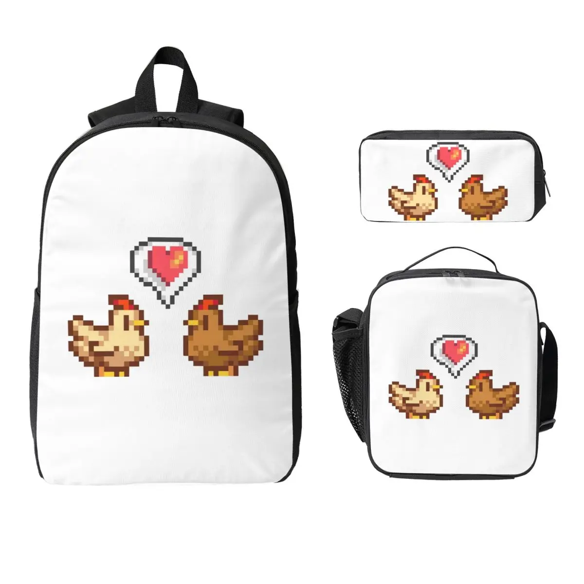 

Stardew Valley Chicken Lov Backpack Boys Girls BookBag School Bag Laptop Shoulder Bags 3ps Insulated Lunch Bag Pencil Case