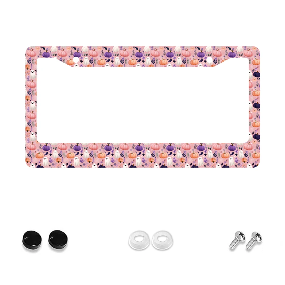 

1 шт. Рамка номерного знака с 2 отверстиями в виде розового тыквы и призрака, алюминиевый материал, 6x12 дюймов с набором винтов, ретро-новинка для автомобиля