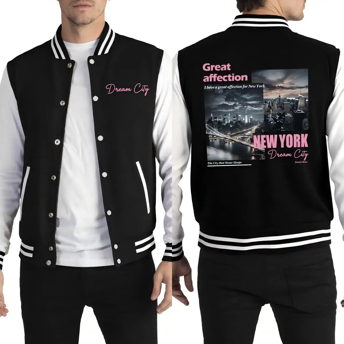 

New York Dream City Great Affection Printing Male Baseball Uniform Hip Hop Fleece Streetwear Autumn Casual Clothing Men Jackets