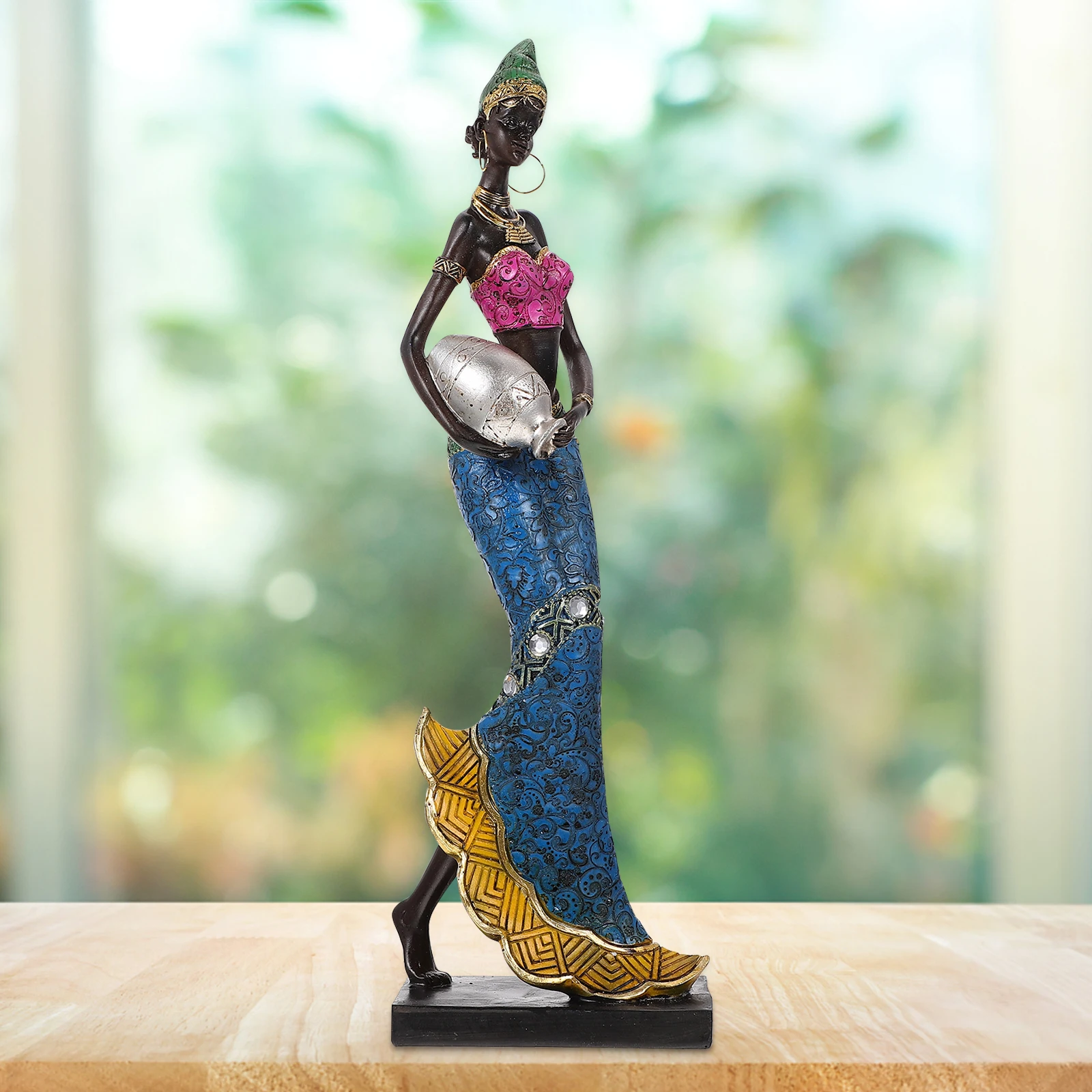 

1Pcs African Lady Sculpture Resin Craft Decoration Elegant Home Office Desktop Ornament Tabletop Gift Art Decor