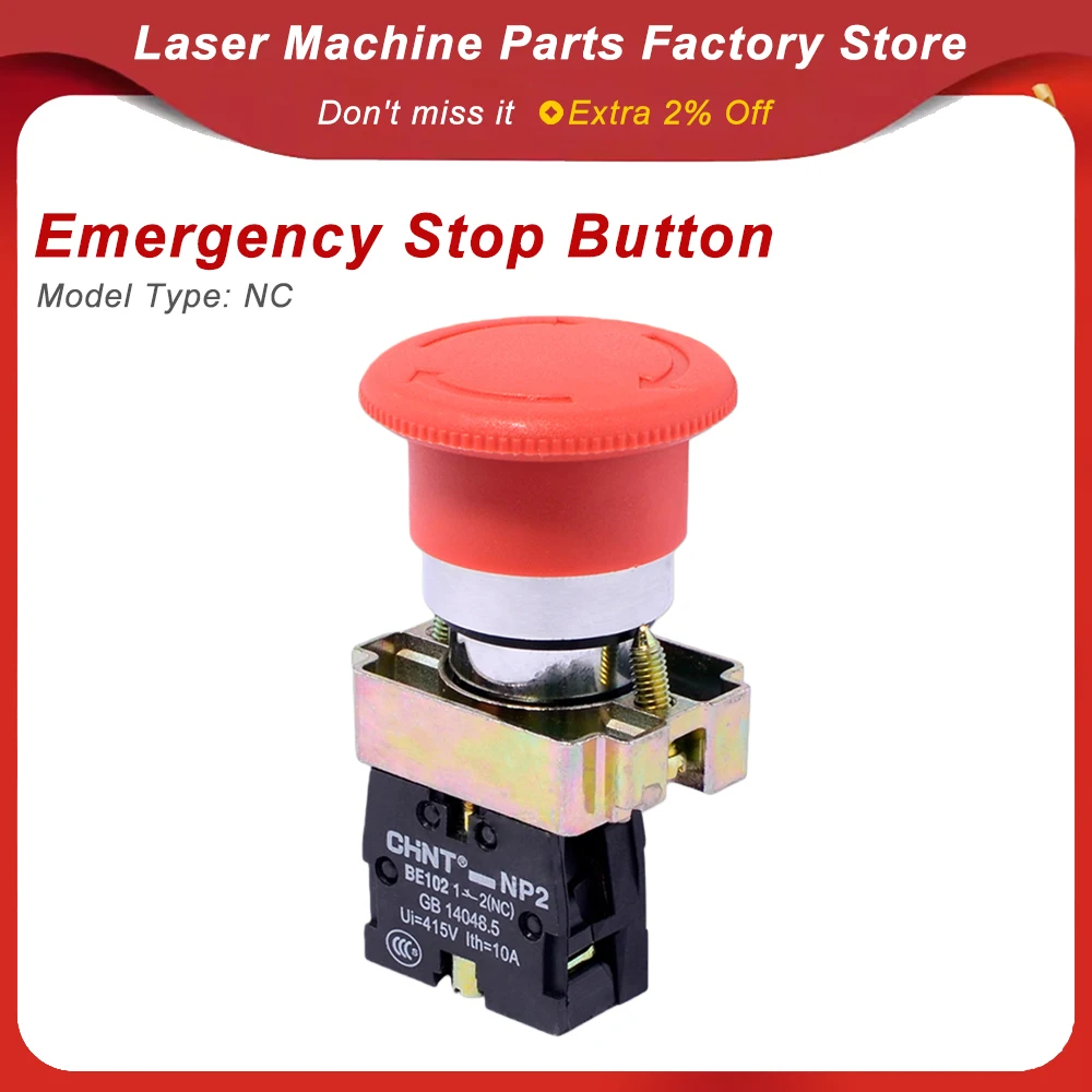 Emergency Stop Switch NC Contact E-Stop Mushroom Push Button for CO2 Laser Engraving Cutting Machine