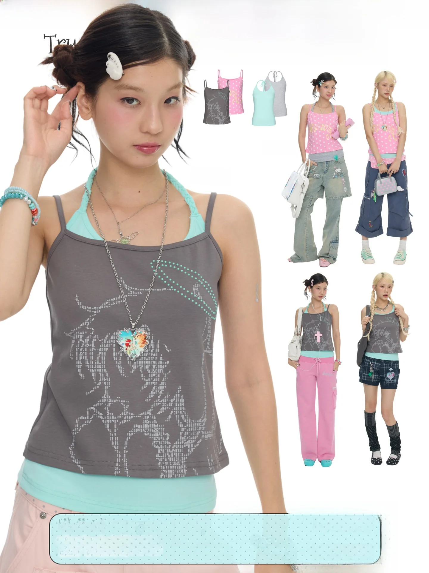 BENANDx Summer Multi-color Strap Vest Women's Inner Wear Sleeveless Neck Hanging Top Commute Style Slim Fit Polyester Cotton ...