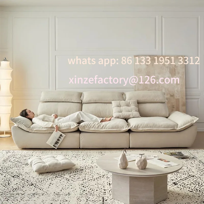 

Customizable Adjustable Backrest Sailing Sofa French Cream Wind Fabric Large Sit Deep Lazy Sofa