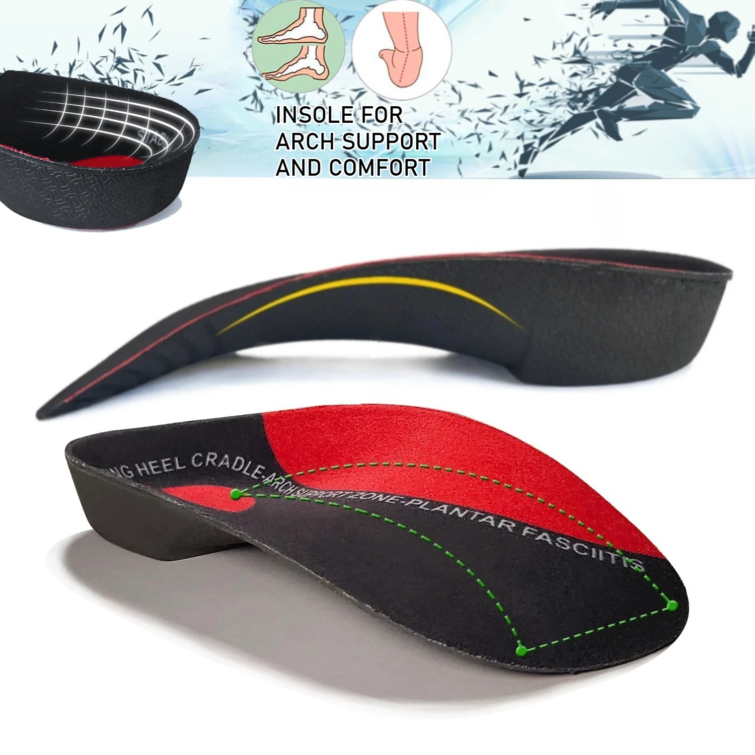 

Arch Support Orthopedic Insoles Plantar Fasciitis Heel Spur Relief Cushioned Sports Insoles for Running Walking Standing All Day