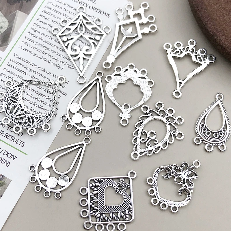 20pcs Elegant Antique Silver Plated Flower Shape Charms Connect Pendant for DIY Necklace Bracelets Earrings Jewelry Making