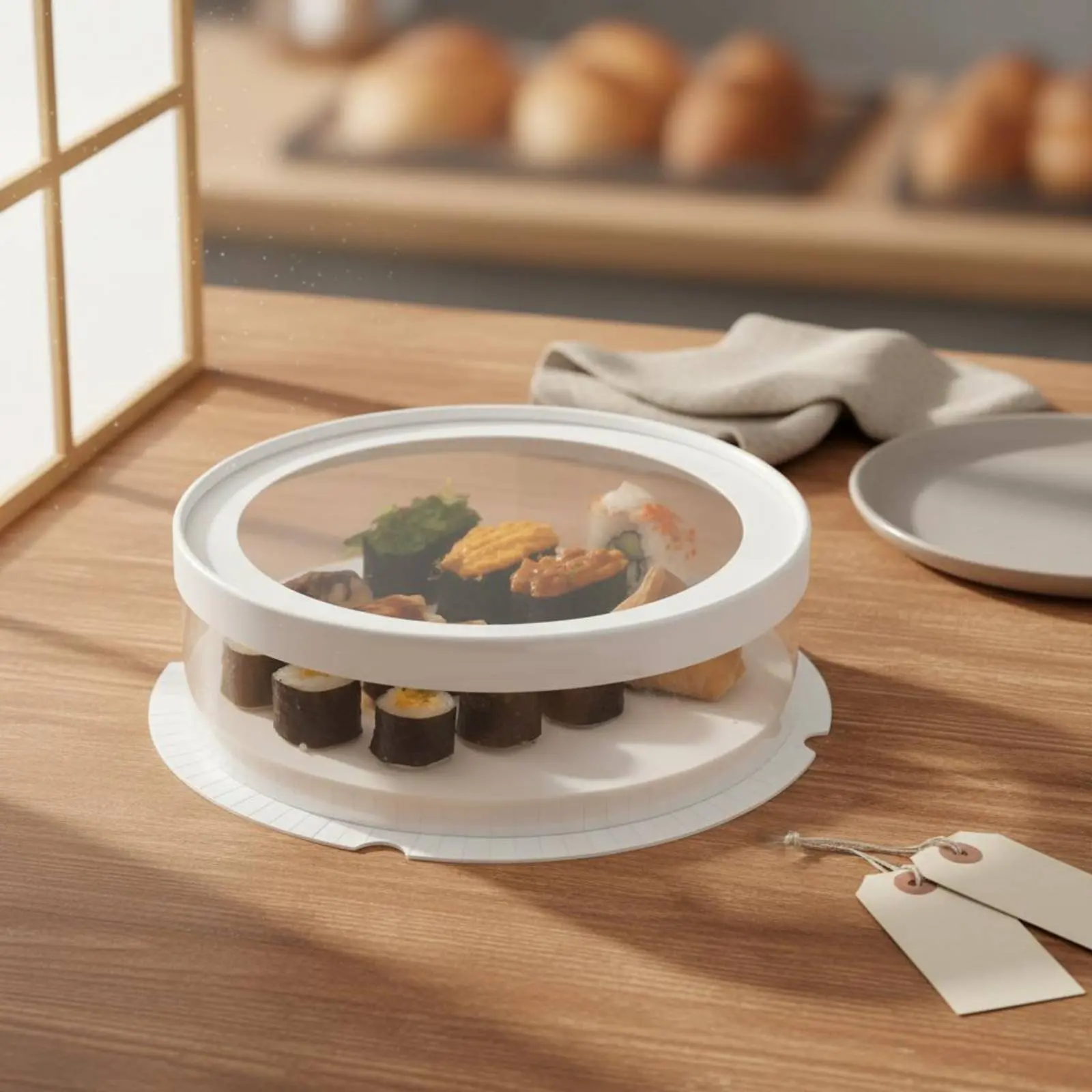 Immagine 3: Scatola Rotonda Trasparente per Sushi, Contenitore Monouso in Plastica Resistente all'Olio per Catering