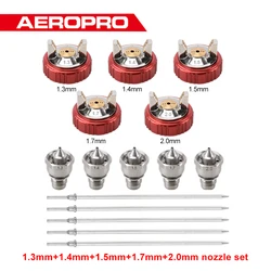 AEROPRO-LVLP Pistola Acessórios, Conjunto de Bicos, Agulha, Air Cap Set, A610, R500, 1.3mm, 1.4mm, 1.5mm, 1.7mm, 2.0mm