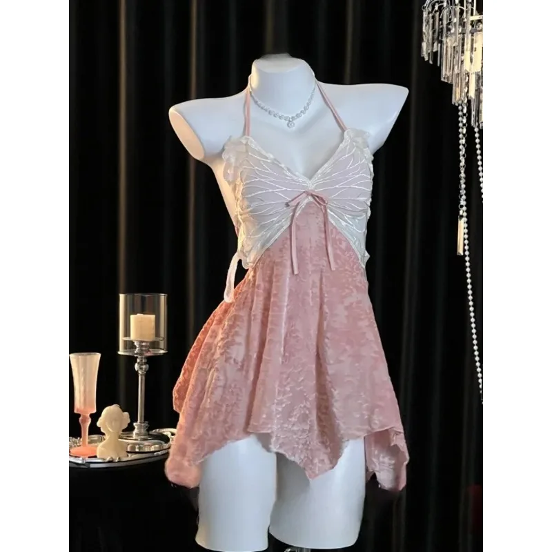 

Light Luxury Lace Sleeping Skirt Women–Backless Design with Bra Padding,Elegant Sexy Nightdress Romantic Evenings Special Dates