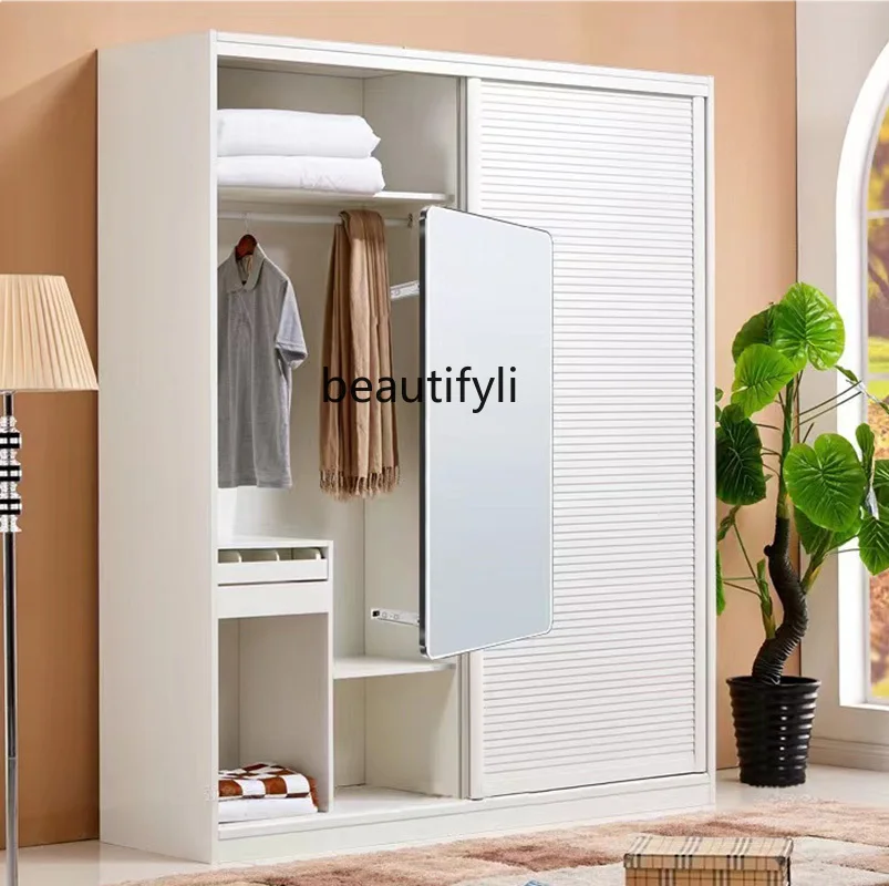 

Japanese-Style Solid Wood Rattan Wardrobe Household Glass Sliding Door Locker Retro Wardrobe Combination