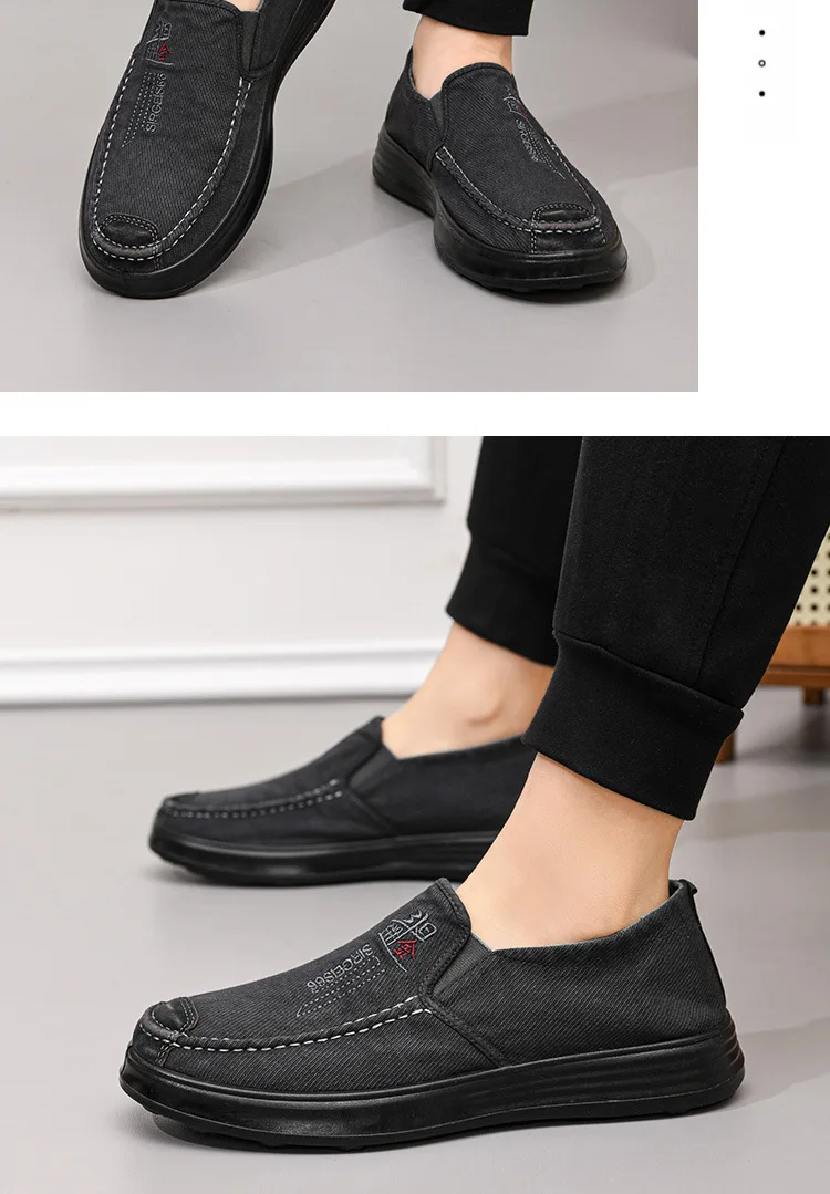 Herren-Slipper aus Canvas, lässige Schuhe, atmungsaktiv, rutschfest, mit dicker Sohle, ideal für ältere Herren, bequem zum Gehen, Canvas-Schuhe. – Detail 13