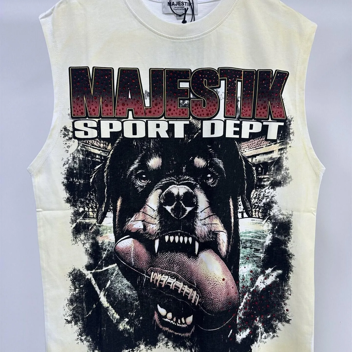 MAJESTIK Retro Direct Injection Printed Beaded Tank Top - Loose-Fitting Casual Gangster Style Vintage Sleeveless T-Shirt