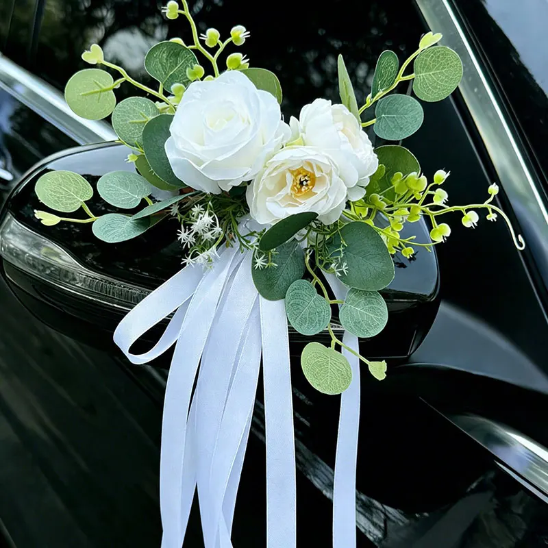 1 Stück Hochzeitsauto-Rückspiegel-Türgriff-Schleifendekoration, europäische und amerikanische Retro-bunte Blumenverzierung, Hochzeitsstuhl-Rücken-Schwebende Blume, Dual-Use-Schleifenblume,