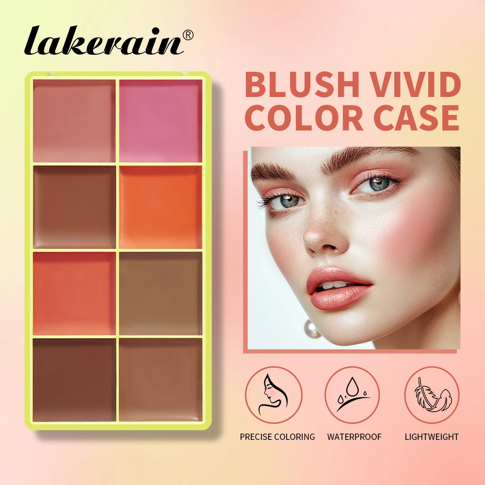Lakerain 8-Color أحمر الخدود كريم لوحة مقاوم للماء طويلة الأمد المخفي اللون الطبيعي تمييز لوحة الوجه أحمر الخدود مستحضرات التجميل