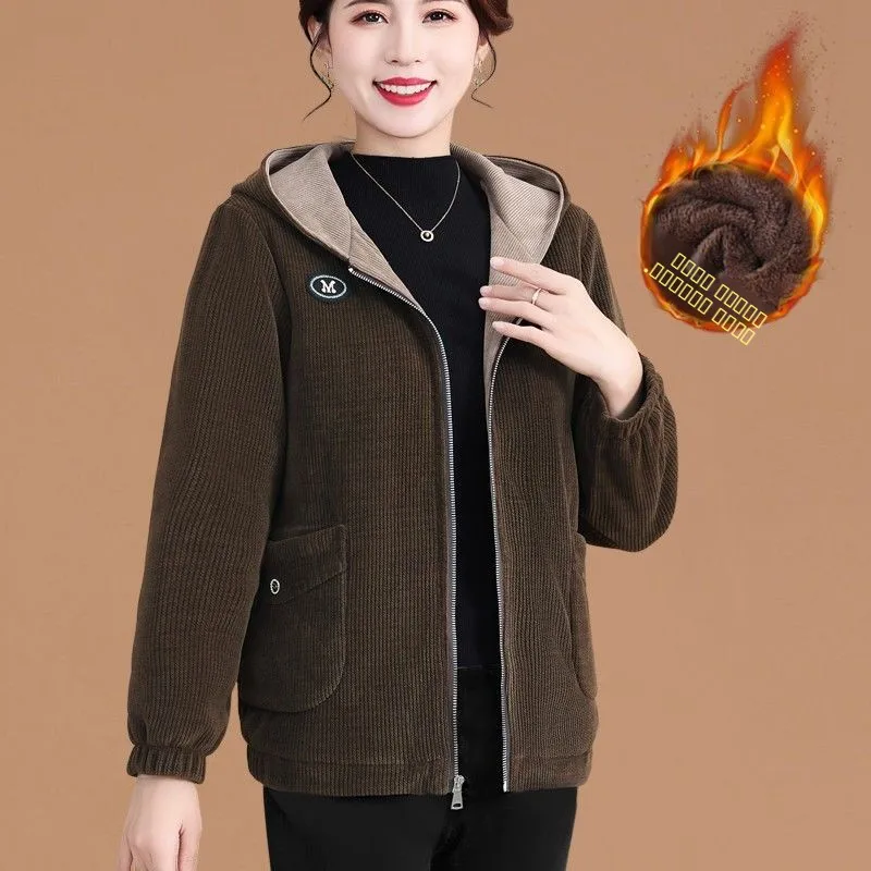 

Faionable Mommy Coat Velvet Cotton Jaet Autumn Winter New Arrival Middle-Aged And ly Women's Clothing Zipper Design