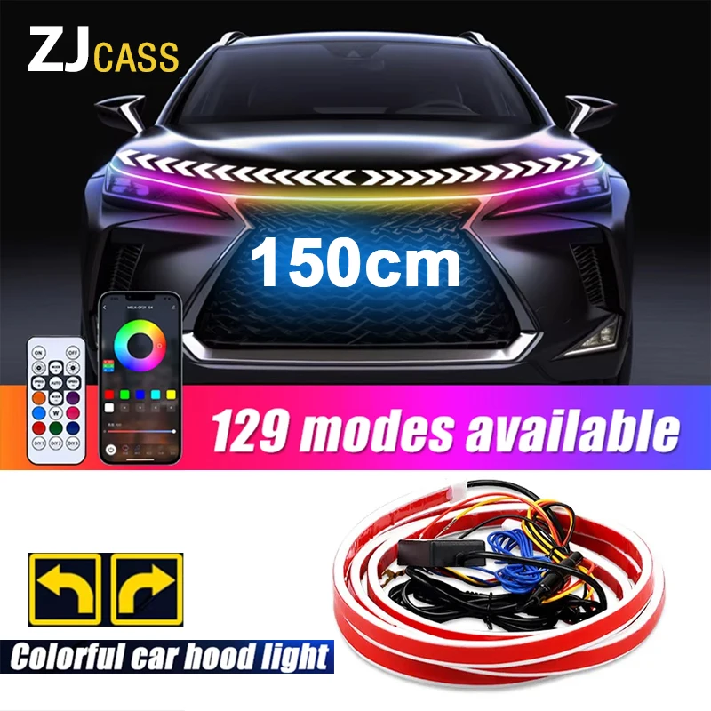 150cm Led Neon Strip Running Light For 12V Car Hood Light Daytime Running Lights Automotive Supplies APP Control Multi-function