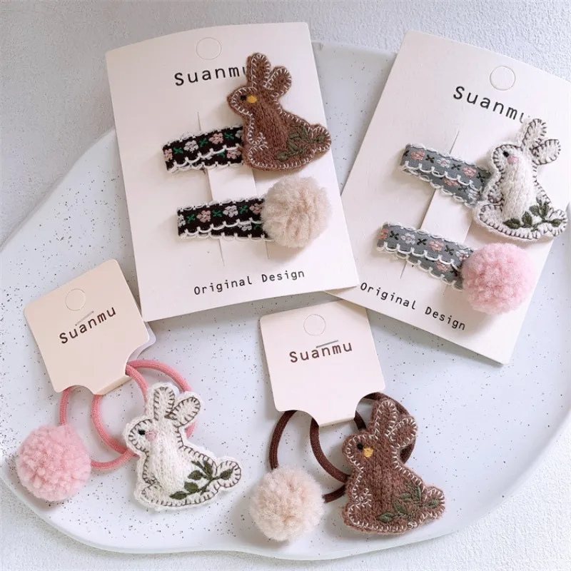 

Exquisite Embroidery Hair Clips Scrunchies Cartoon Brown Rabbit Design for Girl Kids Cute Animal Style Non Slip Grip Daily Wear