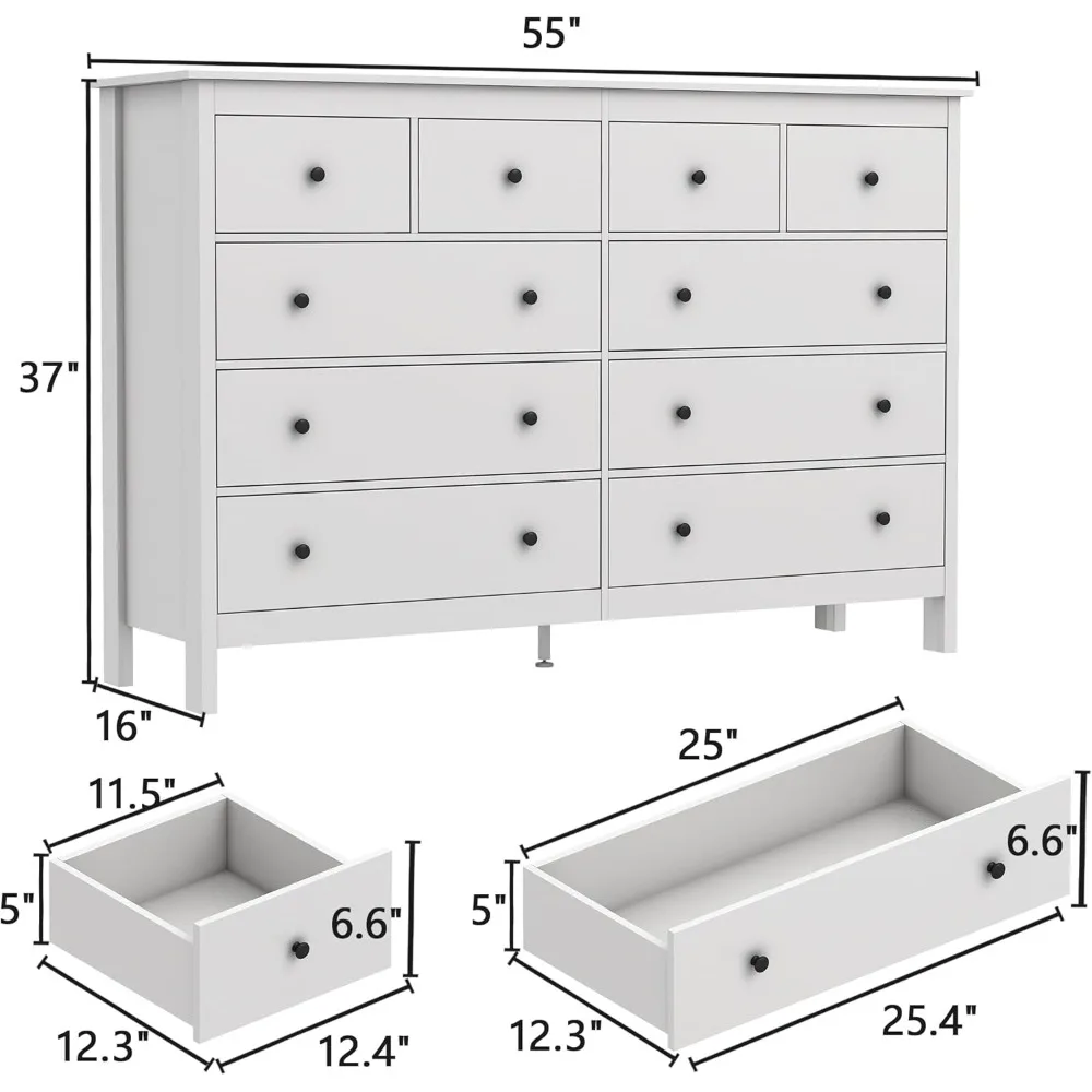 Dresser, Modern White Dressers and Chests of Drawers, Wide Dressers for Bedroom