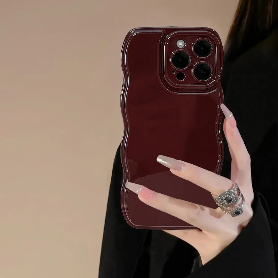 

FABSPARK Phone Case for iPhone 13 Pro CaseSimple Wave Design Wavy Frame Soft Silicone Aesthetic for iPhone 13 Pro Wine Red