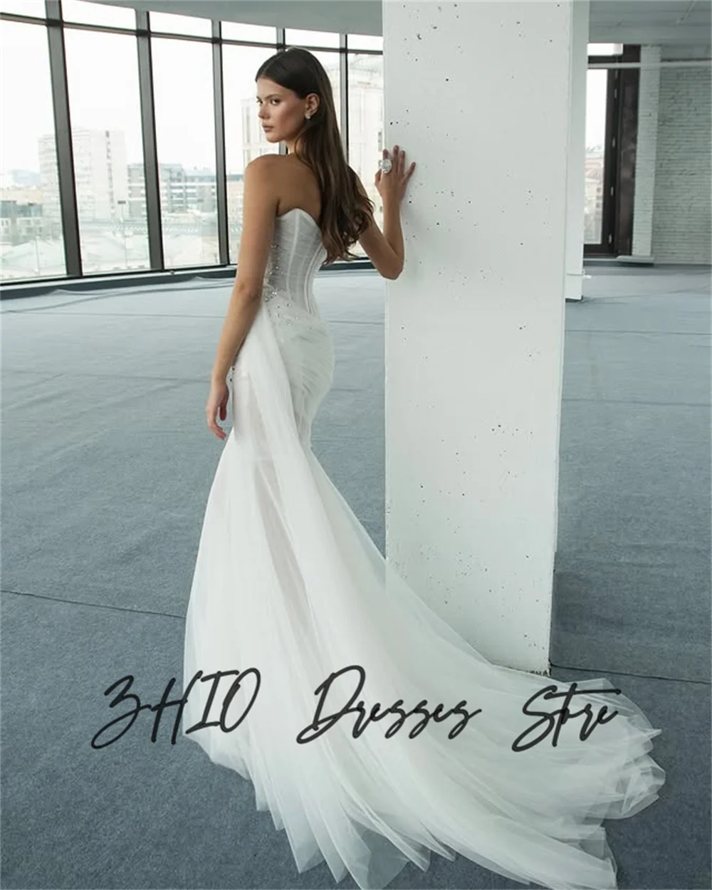 ZHIO فستان زفاف مثير مطرز بدون حمالات سويب تراين تول طول الأرض فساتين زفاف مخصصة فيستدوس دي نوفيا