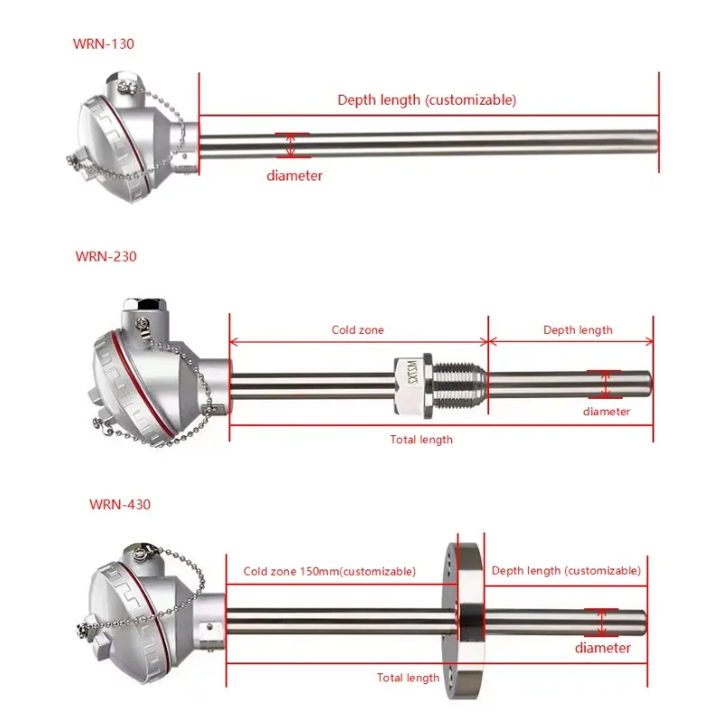 High Accuracy Stainless Steel Probe Thermocouple  Temperature Sensor Rtd Pt100 with Junction Box