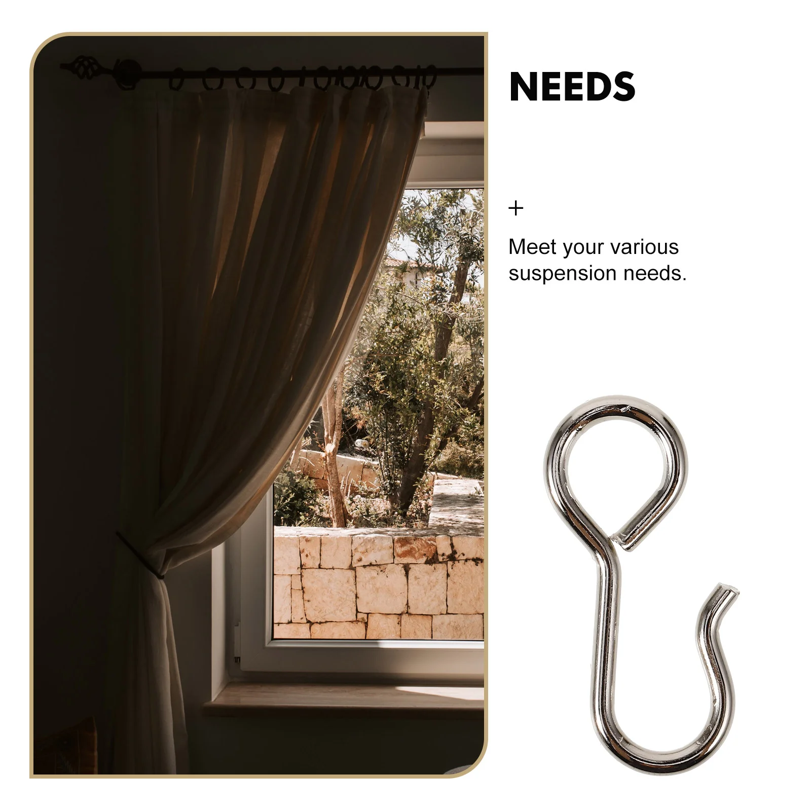 100 Pcs Stainless Steel Hook Bathroom Curtain Hangers Hooks for Drapes Ceiling Track Household Silver Wire