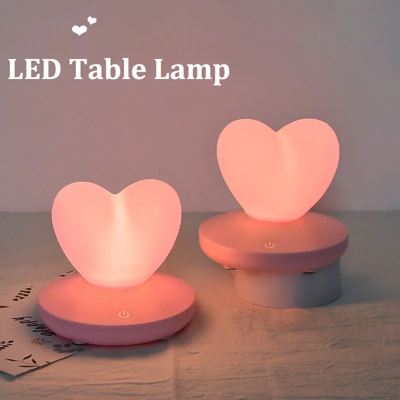 LED Love Heart Night Lights Bedroom Decor Romantic Table Lamps For Christmas Valentines Day Gifts Touch Bedside Atmosphere Lamp