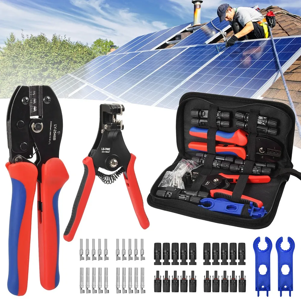 10Sets Photovoltaic Connectors + 4 Tools Crimping Pliers for Solar Connectors for 2.5/4/6mm² Solar Panel Cables +Wire Strippers