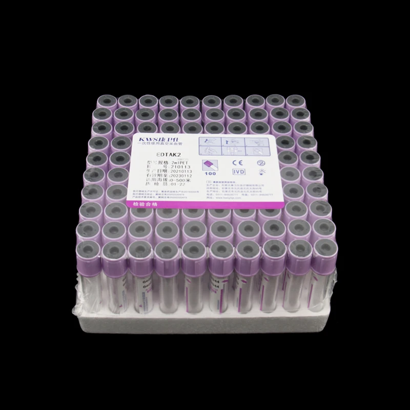 100pcs Disposable EDTA K2 Heparin Sodium Citrate PRP PT Plastic Blue Purple Tube Vacuum Blood Collection Tube