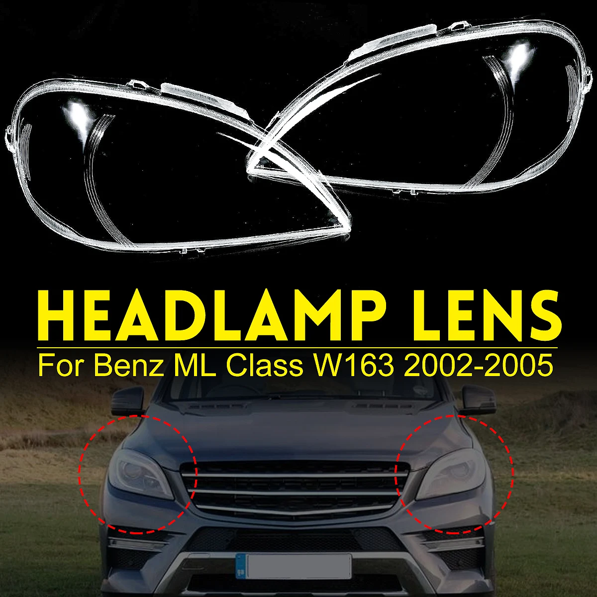 

Автомобиль для Mercedes-Benz M-Class ML W163 2002-2005, абажур для фар, стеклянная линза, корпус фары, крышка передних фар автомобиля