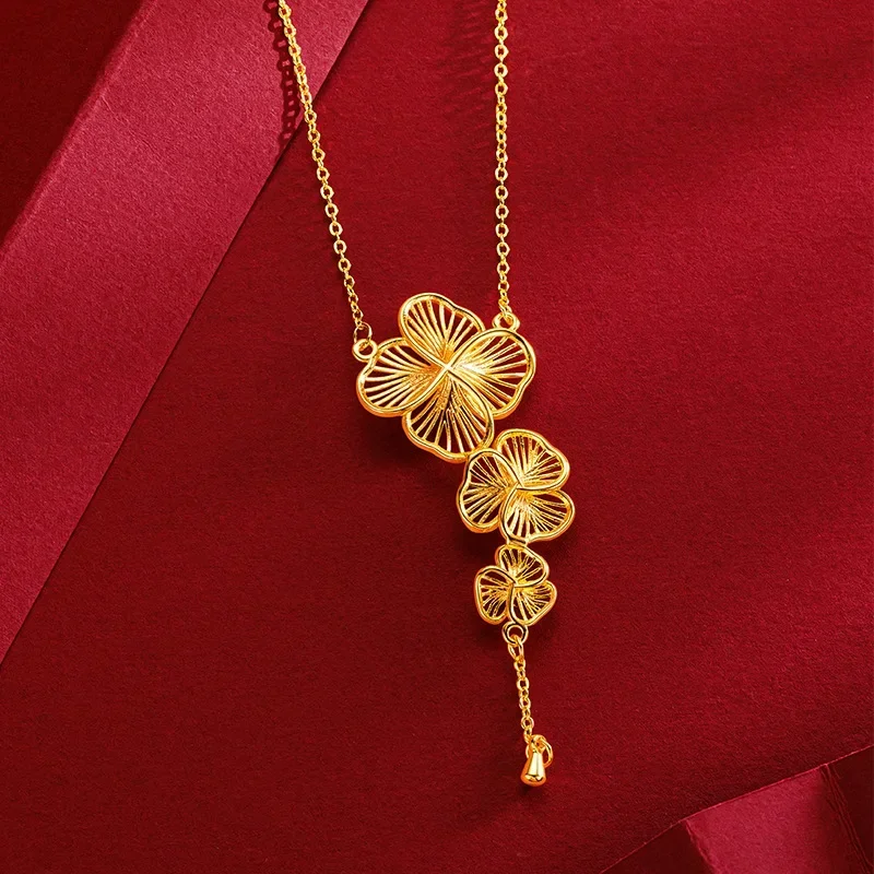 

9999 Real Gold 24K Plum Branch Luoxue New Chinese Flower Necklace Hollow Flower Clavicle Chain