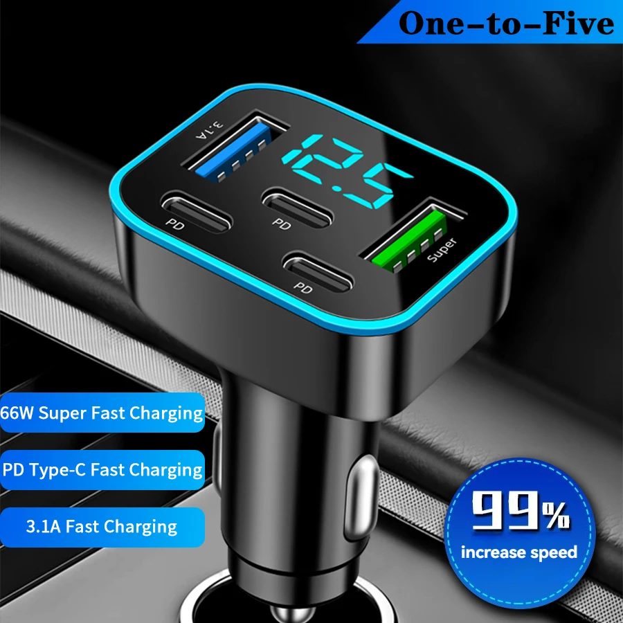 1 Stück Multi-Port 3PD 2USB Schnell-Autoladegerät PD QC3.0 USB-C Auto-Handyladegerät Typ-C Adapter Mit Echtzeit-Digitalanzeige