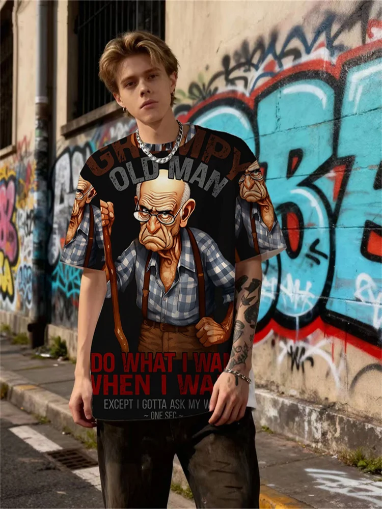 

Funny Elderly Person Print Men's T-shirt Summer 3D Letter Pattern Short Sleeve Tops Leisure Fashion Crew Neck Breathable Clothes